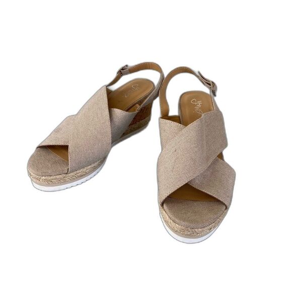 NEUTRAL TAN/BEIGE ESPADRILLE cork platform wedge - Picture 2 of 13